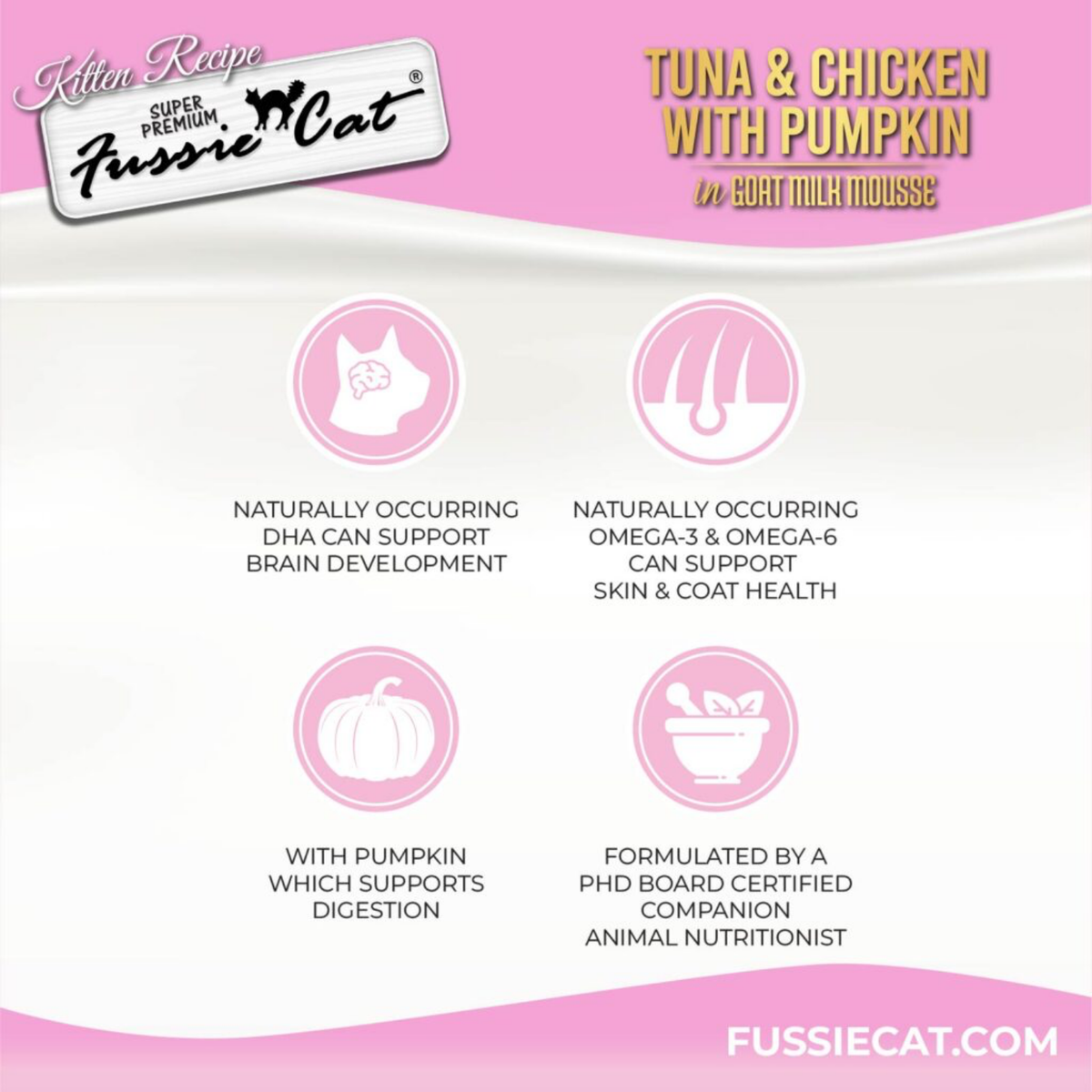 Fussie Cat Kitten Tuna & Chicken with Pumpkin in Goat Milk Mousse Canned Food, 2.47-oz