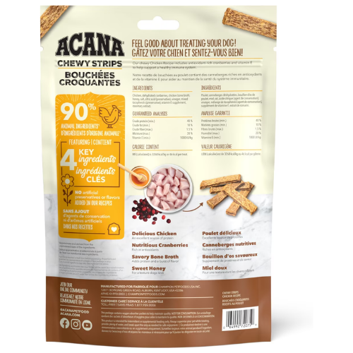 ACANA Chewy Chicken with Immune System Support Strips Dog Treats, 4-oz bag