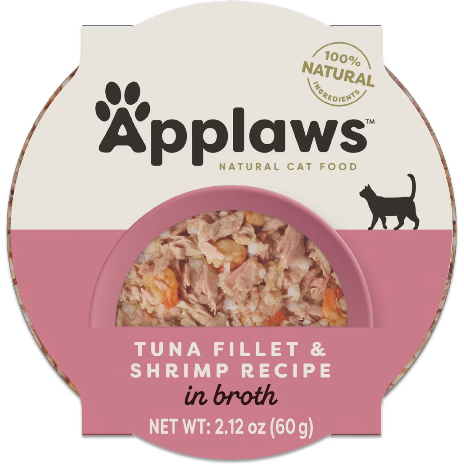 Applaws Cat Grain Free Tuna Fillet with Shrimp in Broth Peel Top Dish Canned Cat Food, 2.12-oz