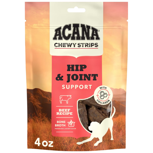 ACANA Chewy Beef with Hip & Joint Support Strips Dog Treats, 4-oz bag