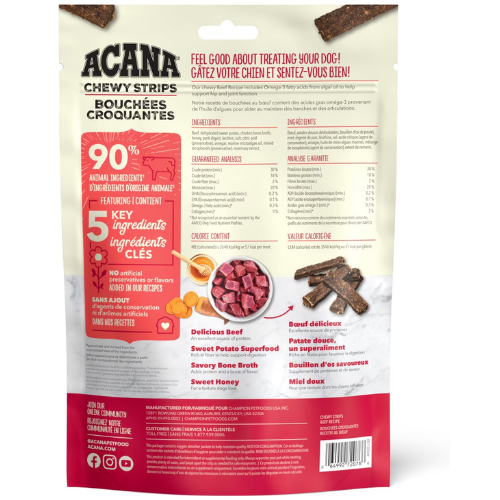 ACANA Chewy Beef with Hip & Joint Support Strips Dog Treats, 4-oz bag