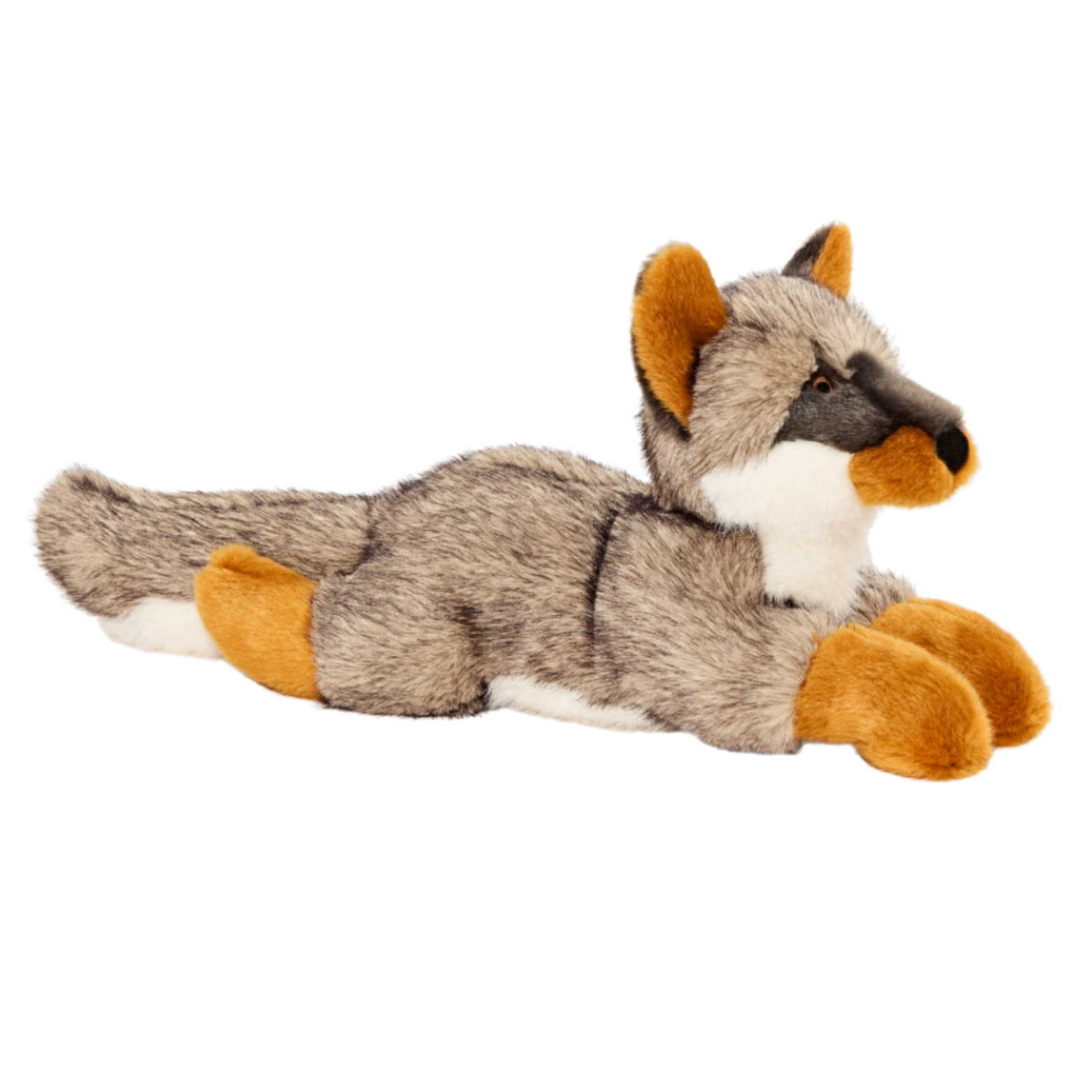 Plush Fluff & Tuff dog toy Sterling Fox lying down on a white background