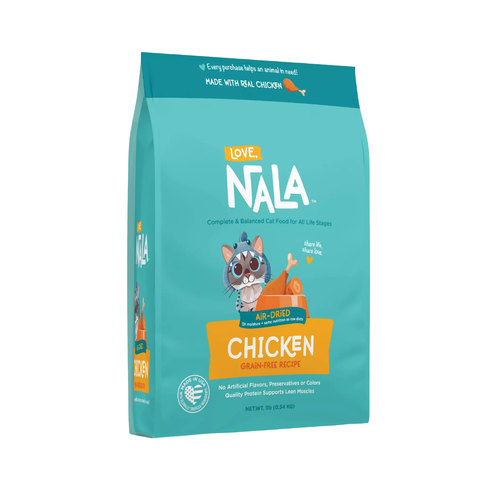 Love, Nala Chicken Grain Free Recipe Air-Dried Adult Cat Food 1lb bag