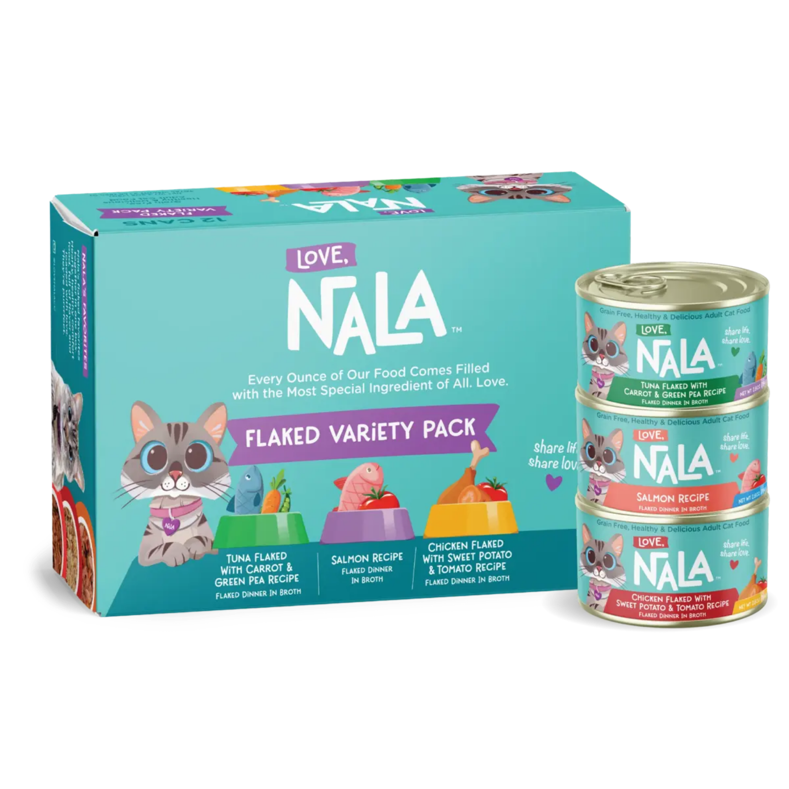 Love, Nala Flaked Variety Pack Grain-Free Adult Wet Cat Food 2.8 oz, Case of 12