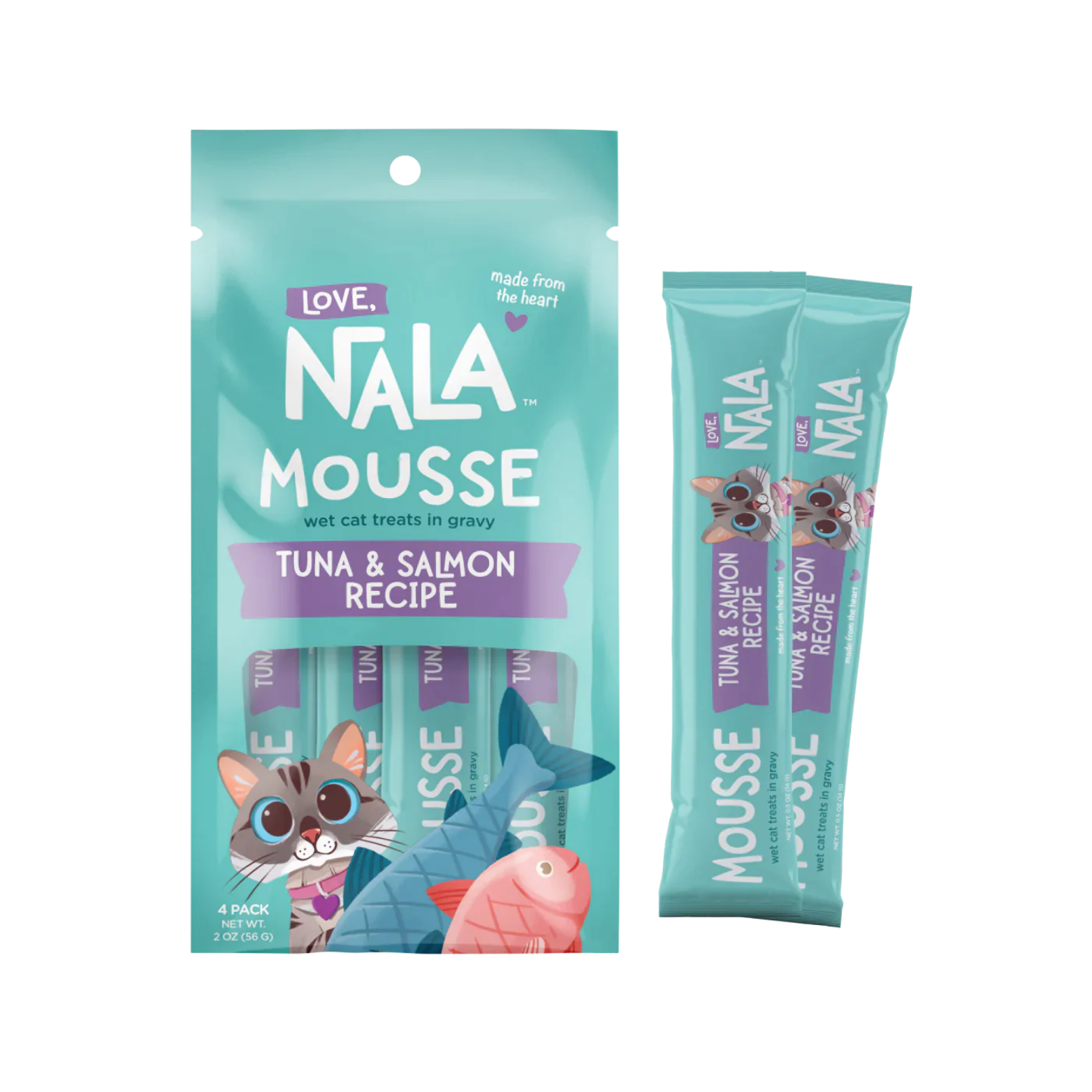 Love, Nala Mousse Tuna & Salmon Recipe Grain-Free Lickable Cat Treats, 0.5 oz tube, case of 4