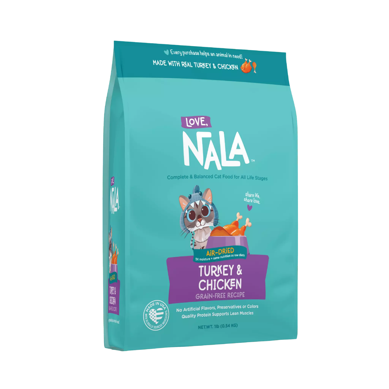 Love, Nala Turkey & Chicken Grain Free Recipe Air-Dried Adult Cat Food 1lb bag