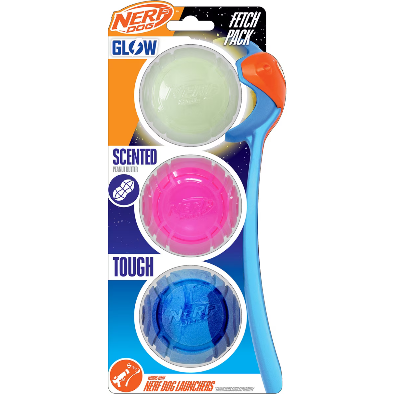 Nerf Dog Gift Set TPR Lightning Glow,TPR Peanut Butter Scented, & Solid Foam Sonic Ball , 2.5-in, 3 count