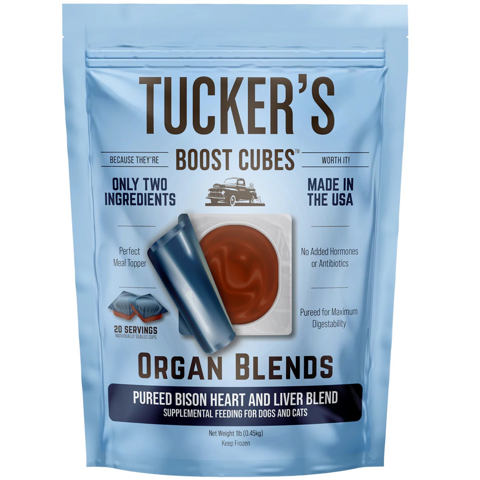Tucker's Raw Frozen Boost Cubes Pureed Bison Heart & Liver Blend 1 lb