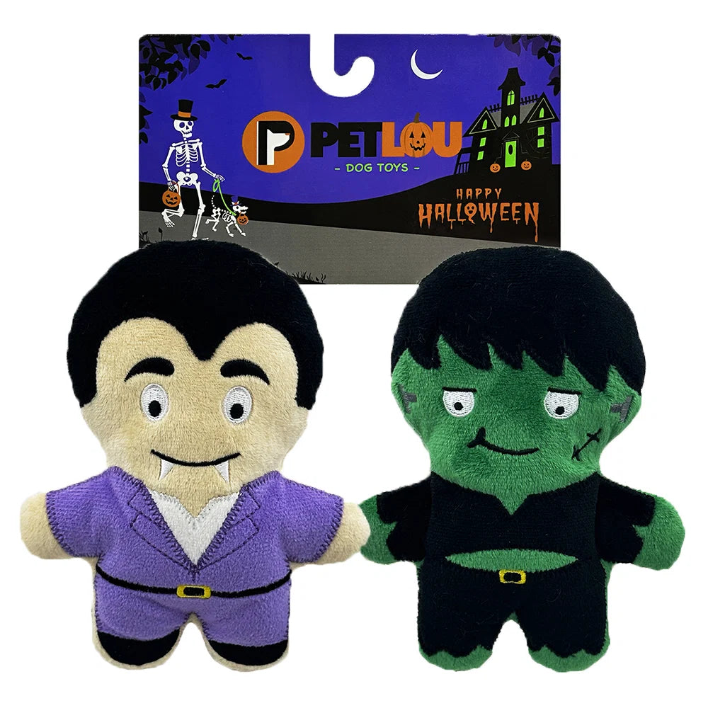 Petlou 7" Trick or Treat Pals Drake & Frank Plush Dog Toy 2pk