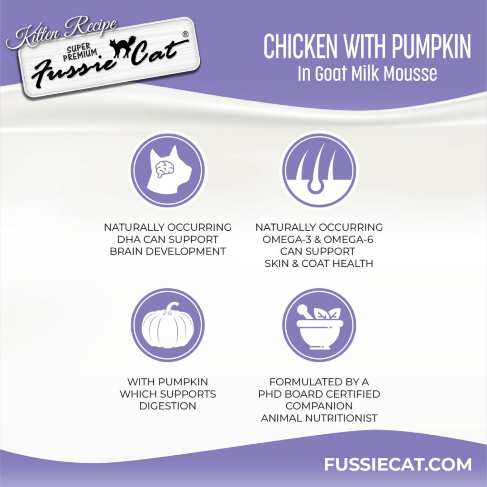 Fussie Cat Kitten Chicken with Pumpkin in Goat Milk Mousse, 1.5-oz Pouch