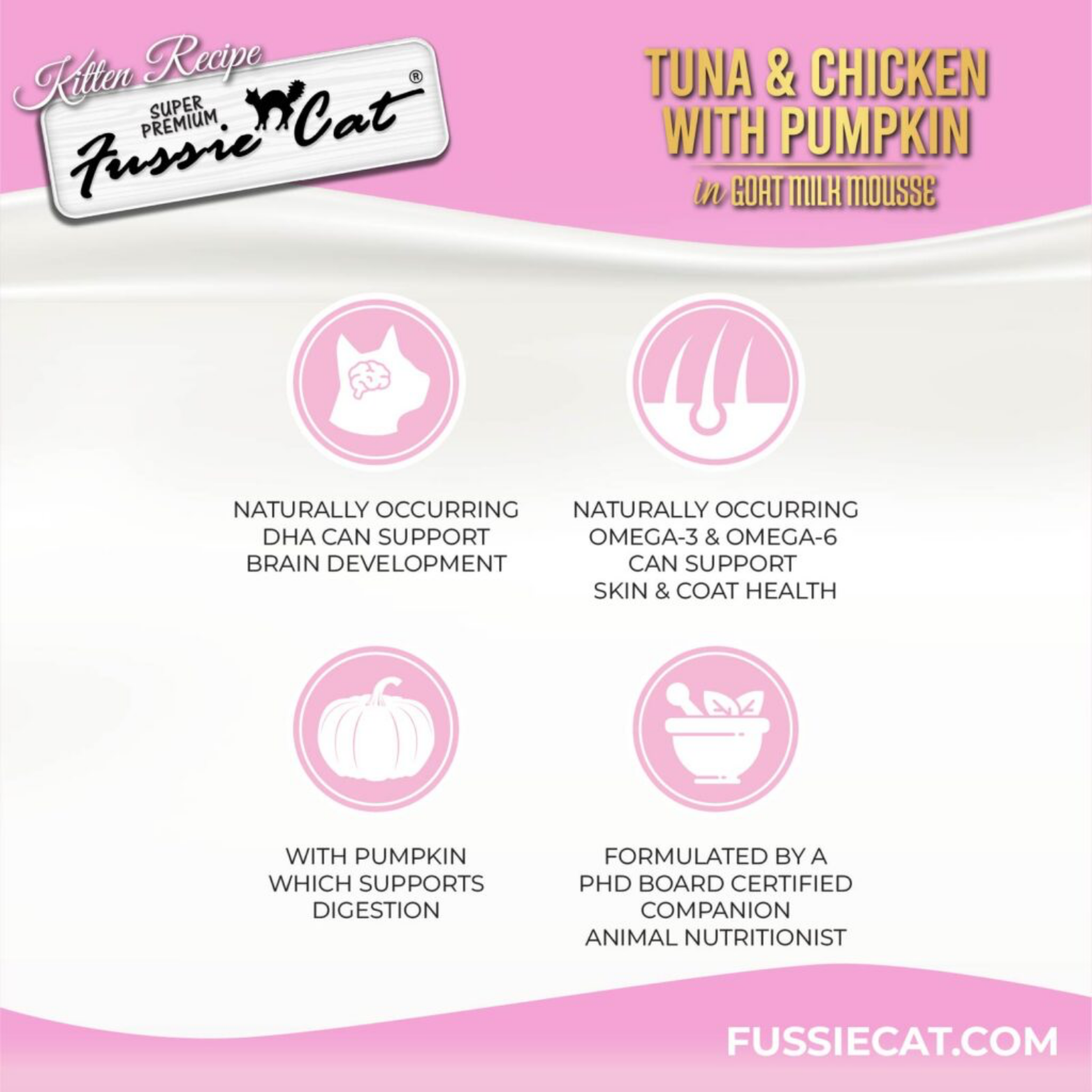 Fussie Cat Kitten Tuna & Chicken with Pumpkin in Goat Milk Mousse Canned Food, 2.47-oz