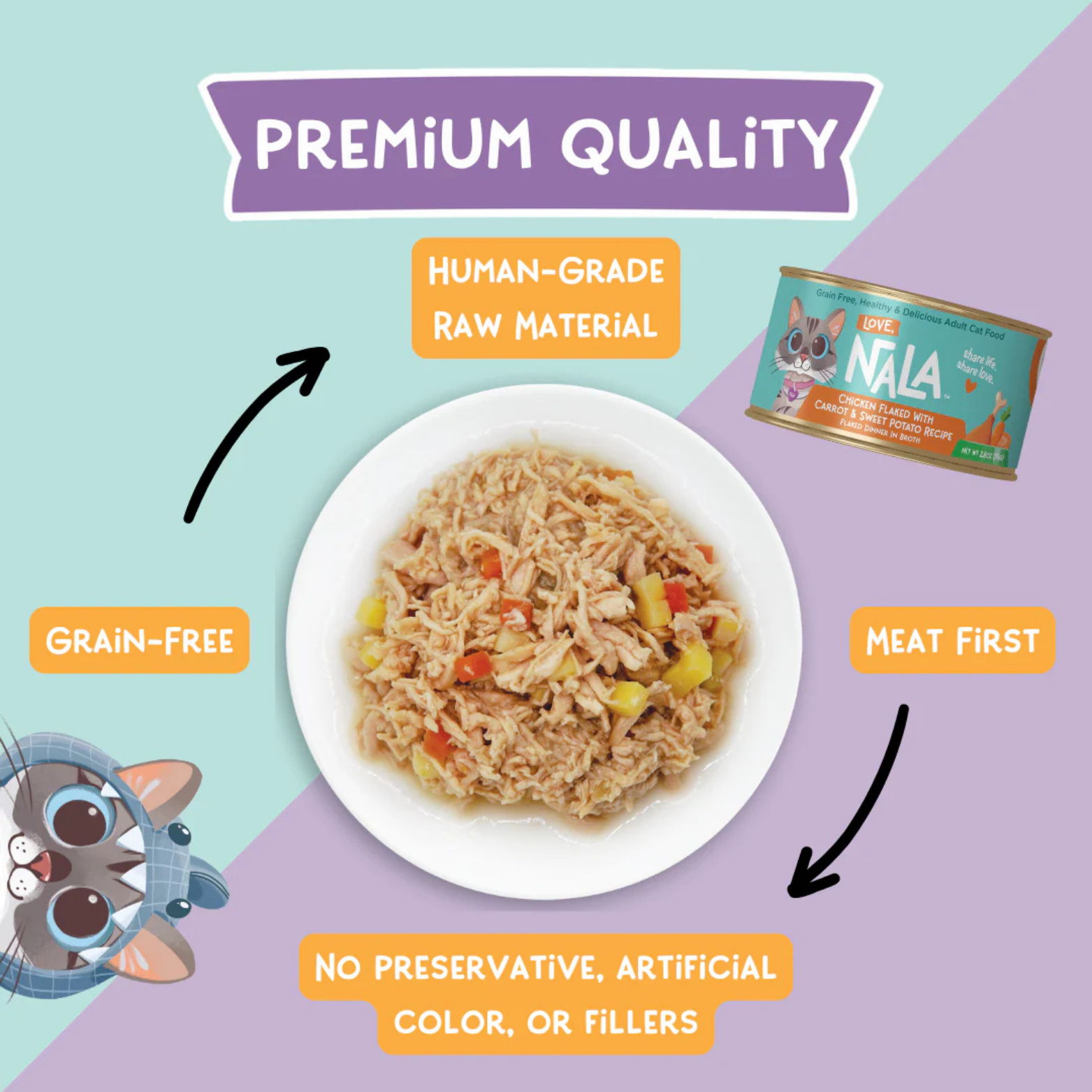 Love, Nala Chicken With Carrot & Sweet Potato Flaked Recipe Dinner In Broth Grain-Free Adult Cat Food, 2.8-oz