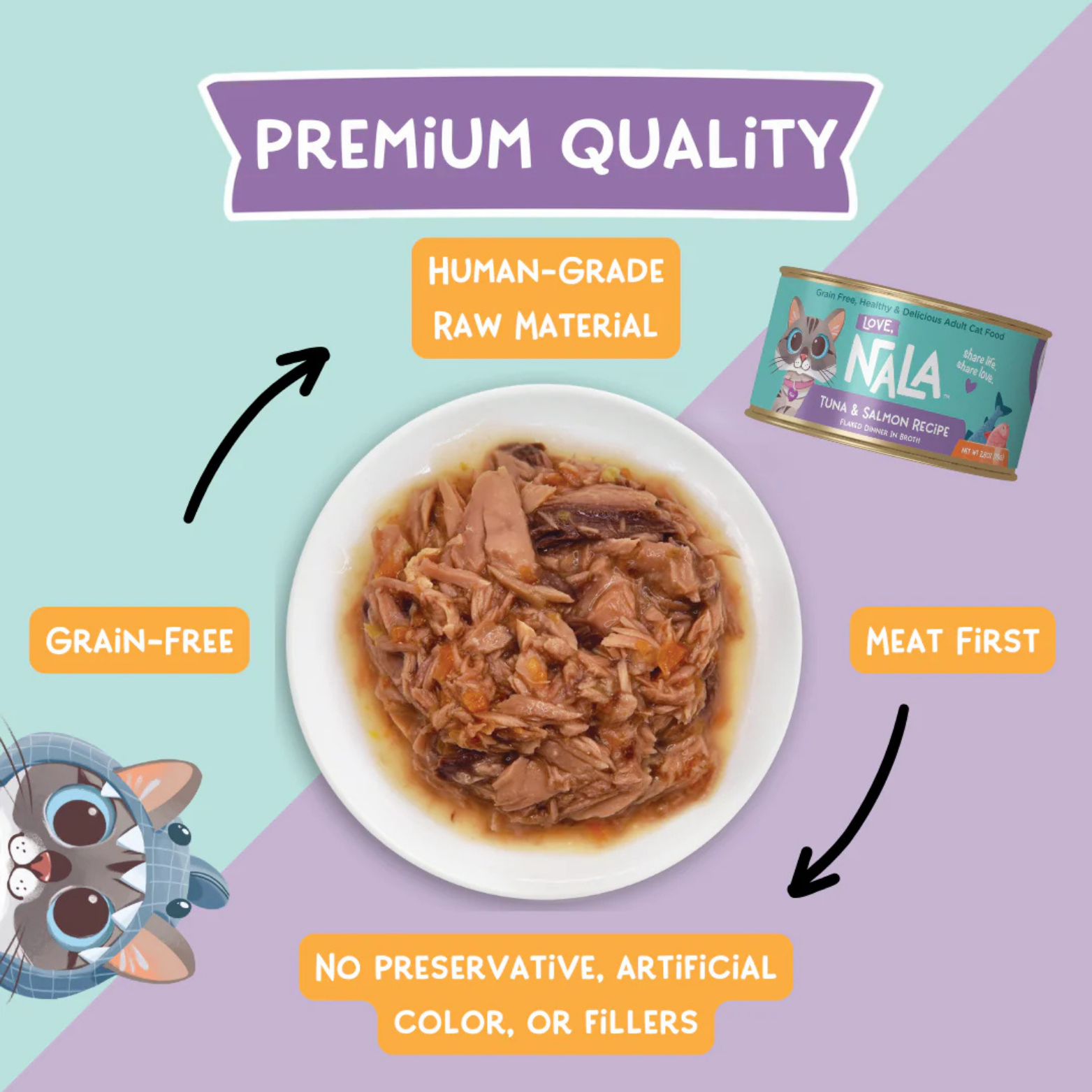 Love, Nala Tuna & Salmon Flaked Recipe Dinner In Broth Grain-Free Adult Cat Food, 2.8-oz