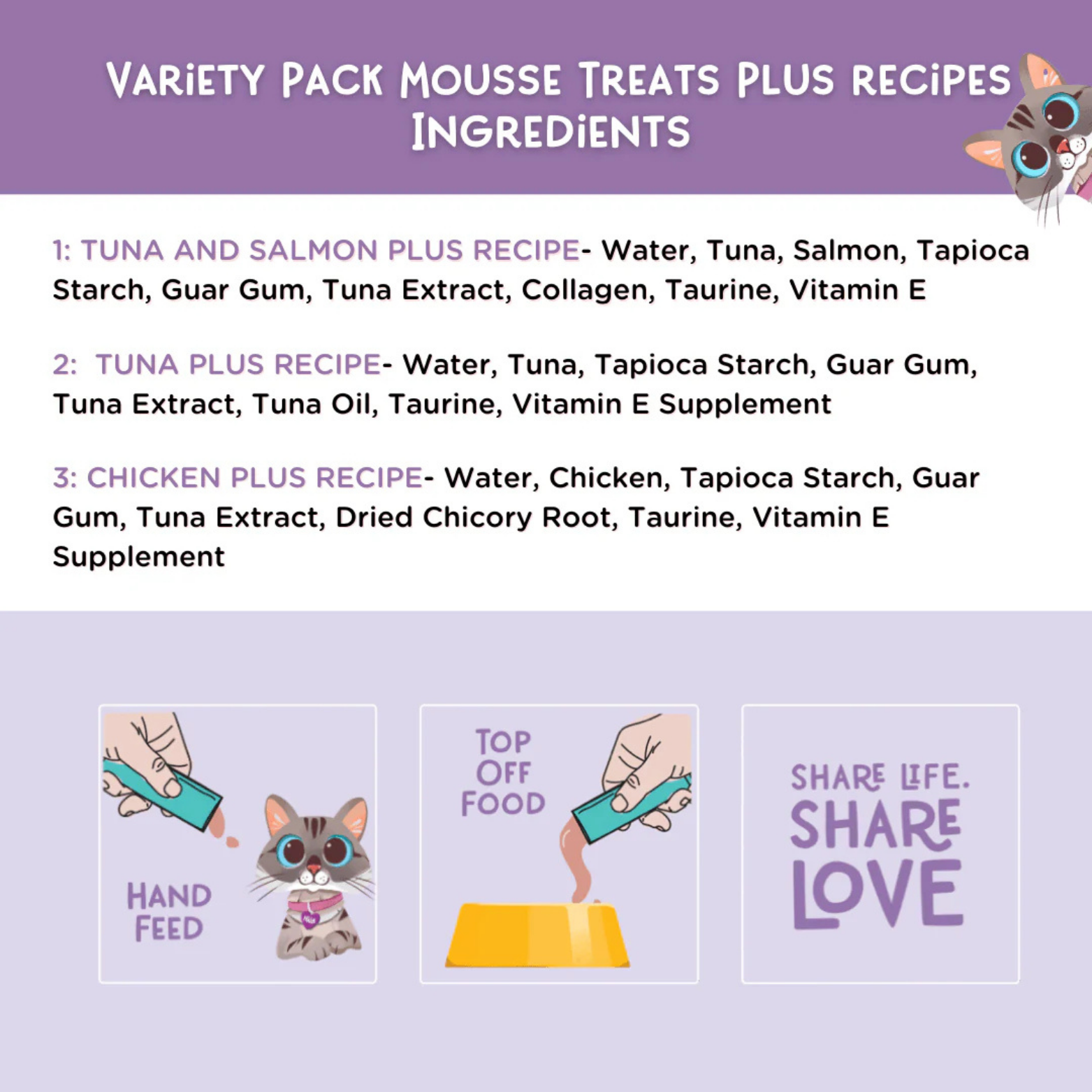 Love, Nala Variety Pack Mousse Cat Treats Plus recipes, Pack of 24 Tubes