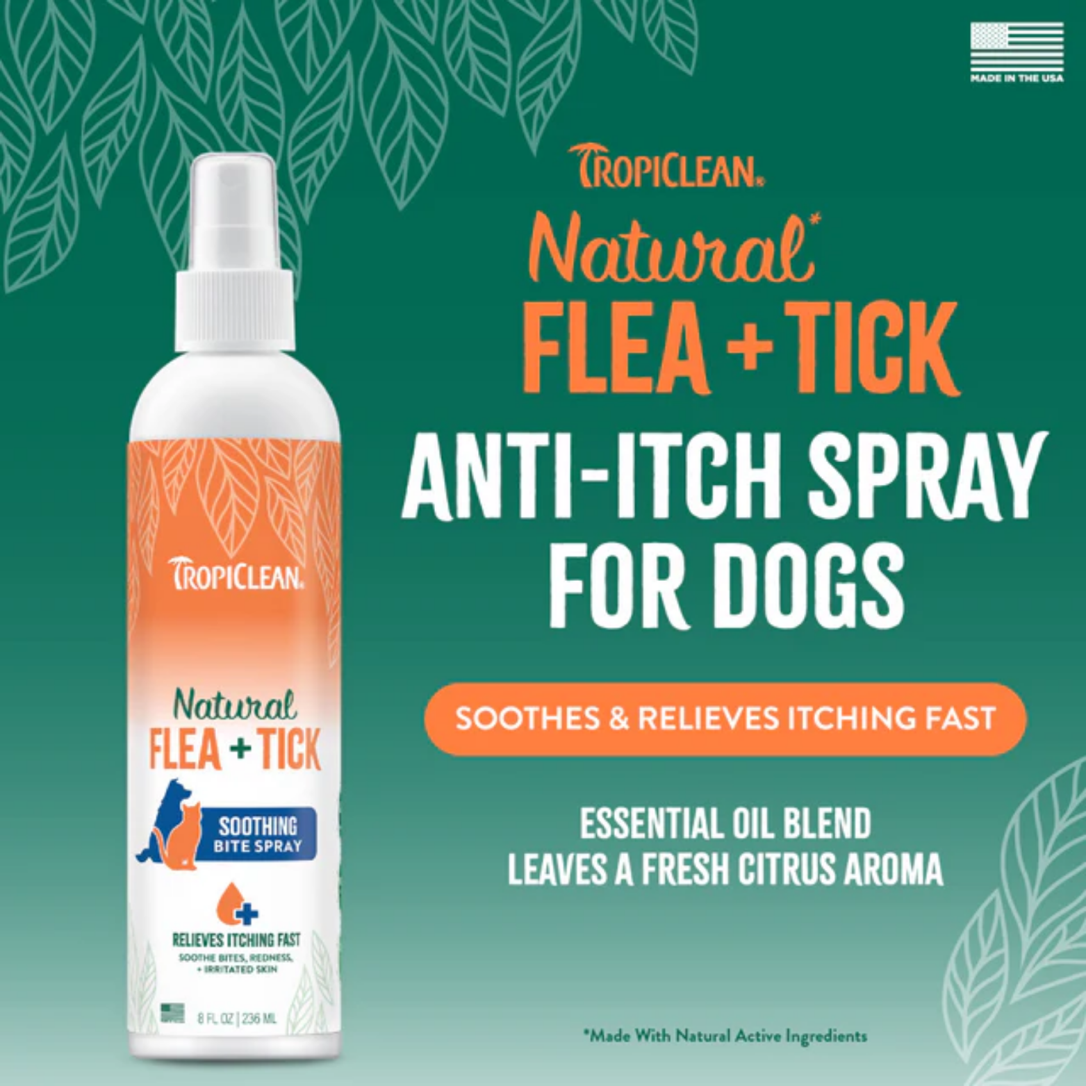 TropiClean Dog & Cat Natural Flea & Tick Bite Relief Spray 8oz