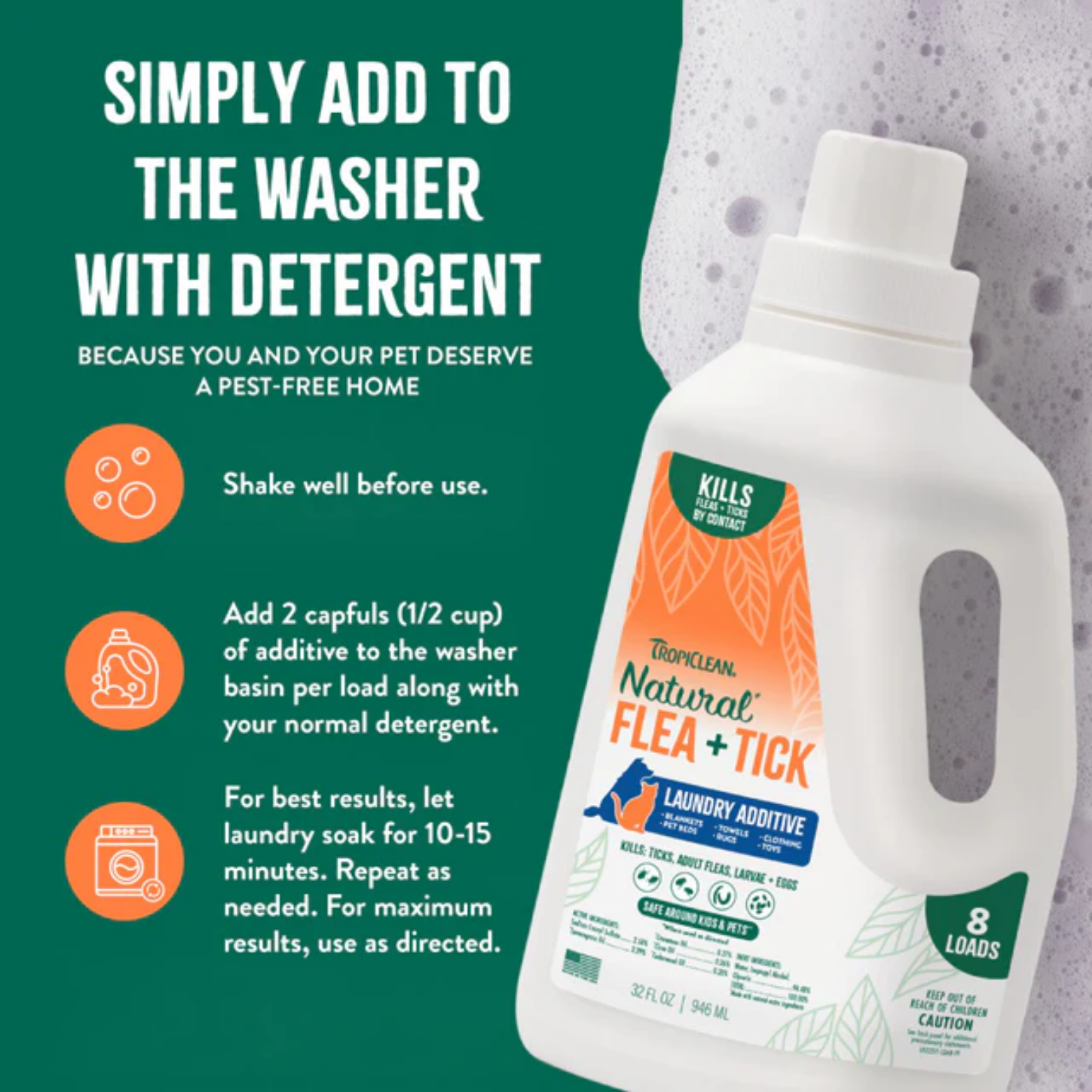 TropiClean Dog & Cat Natural Flea & Tick Laundry Additive 32oz