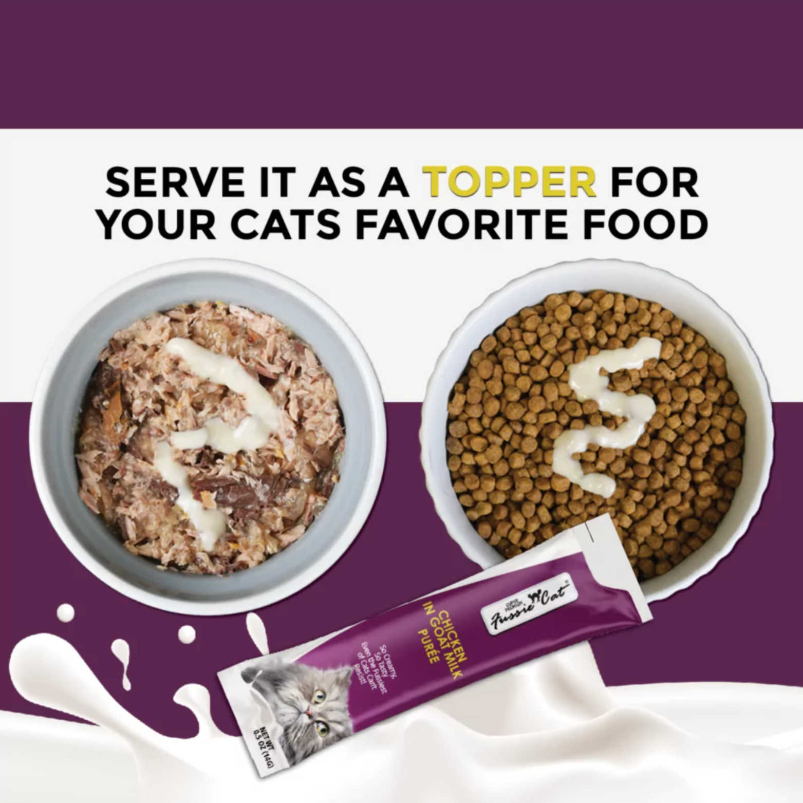 Fussie Cat Goat Milk Puree Cat Treats Chicken, 2 oz