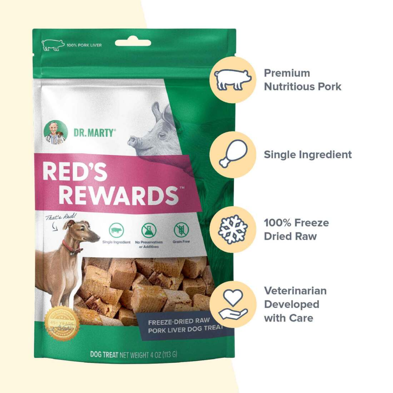 Dr. Marty Grain-Free Freeze Dried Dog Treats Red's Rewards Pork Liver 4 oz