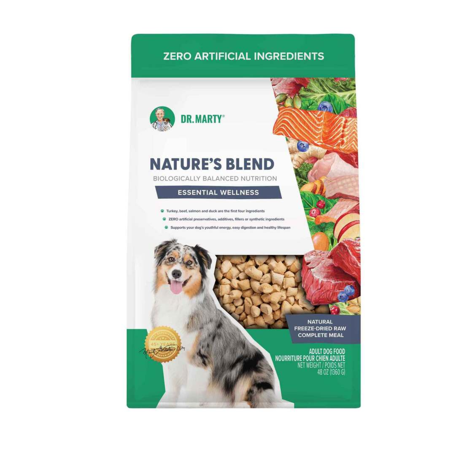 Dr. Marty Freeze Dried Raw Dog Food Turkey Beef Salmon & Duck Essential Wellness Nature's Blend