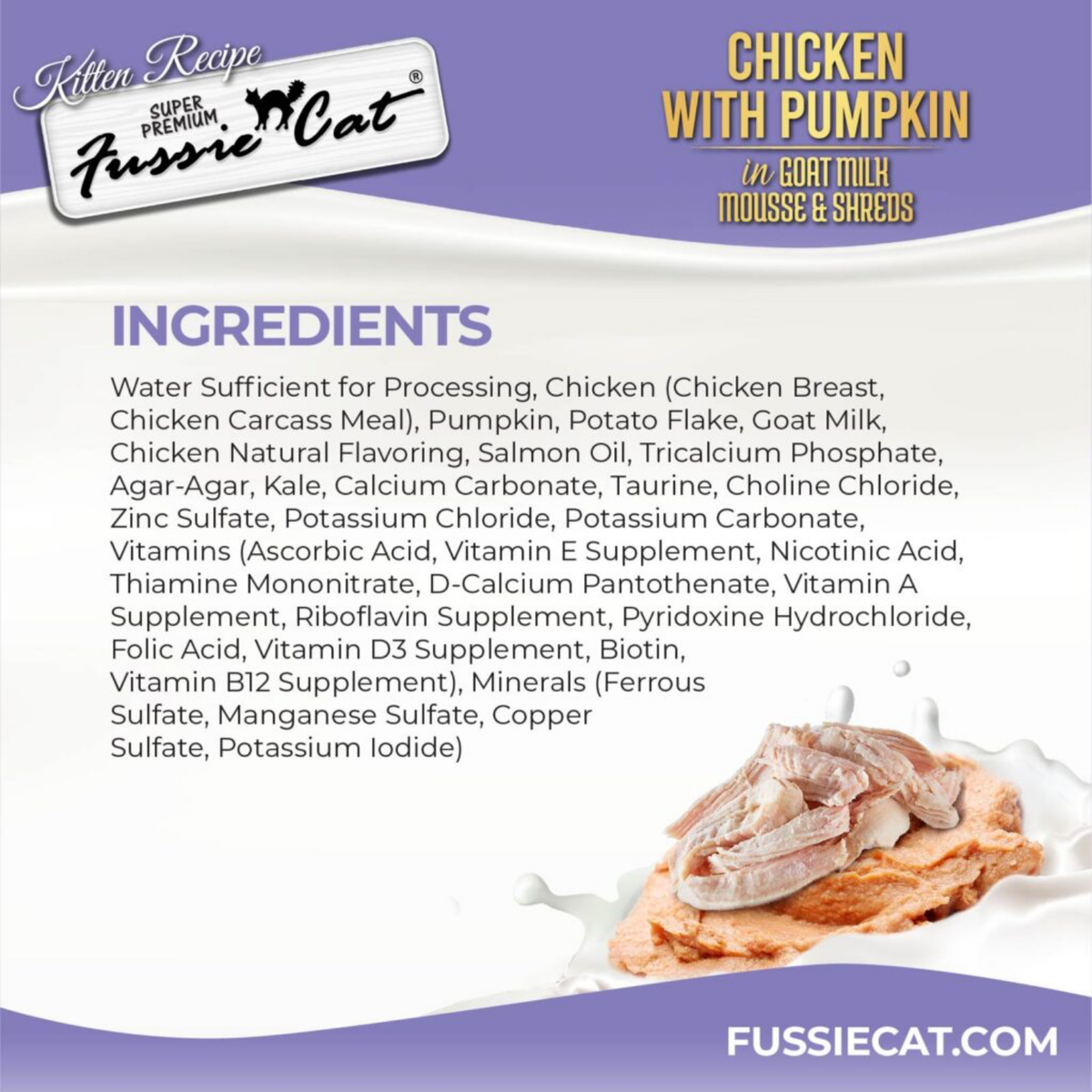 Fussie Cat Kitten Chicken with Pumpkin in Goat Milk Mousse & Shreds Canned Food, 2.47-oz