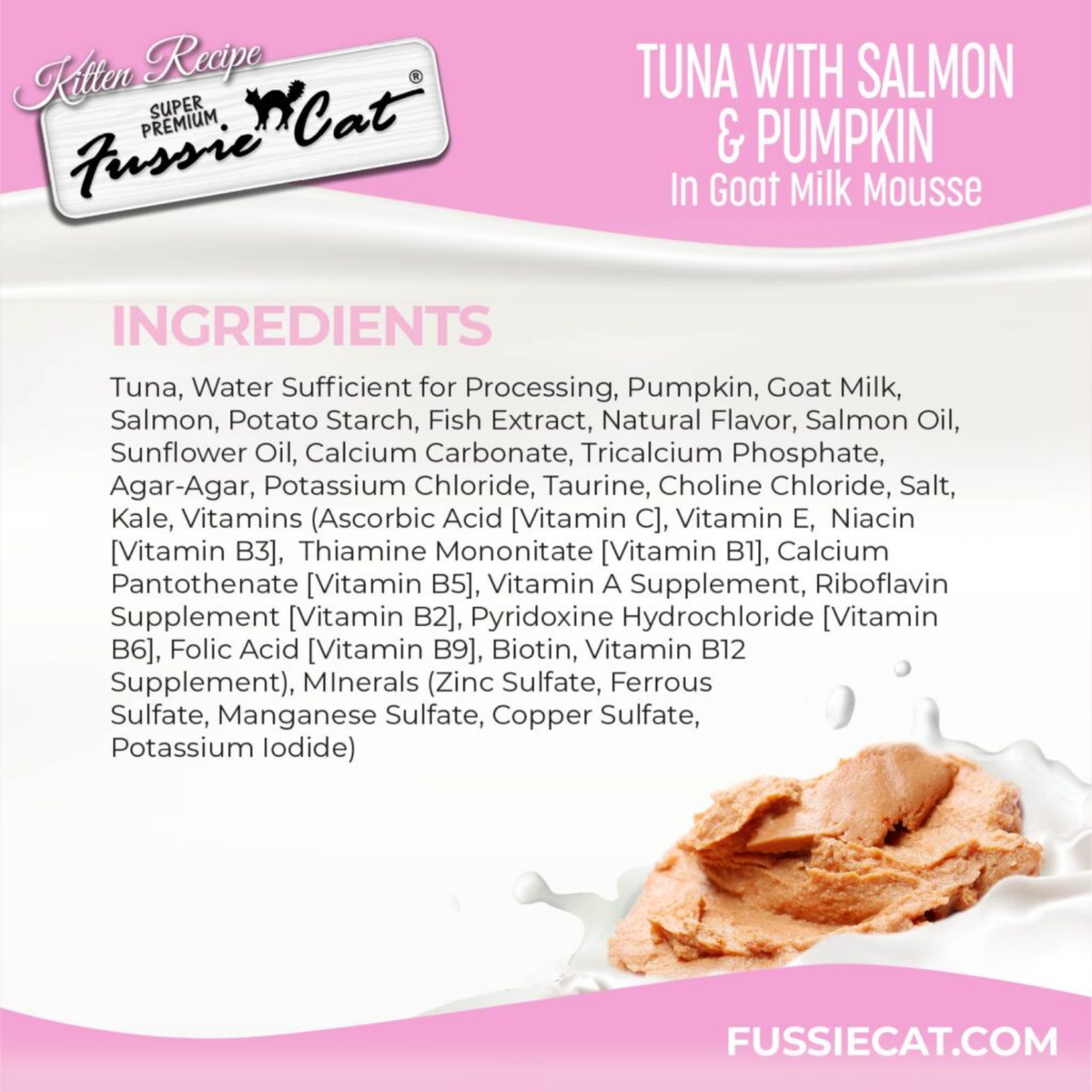 Fussie Cat Kitten Tuna & Salmon with Pumpkin in Goat Milk Mousse, 1.5-oz Pouch