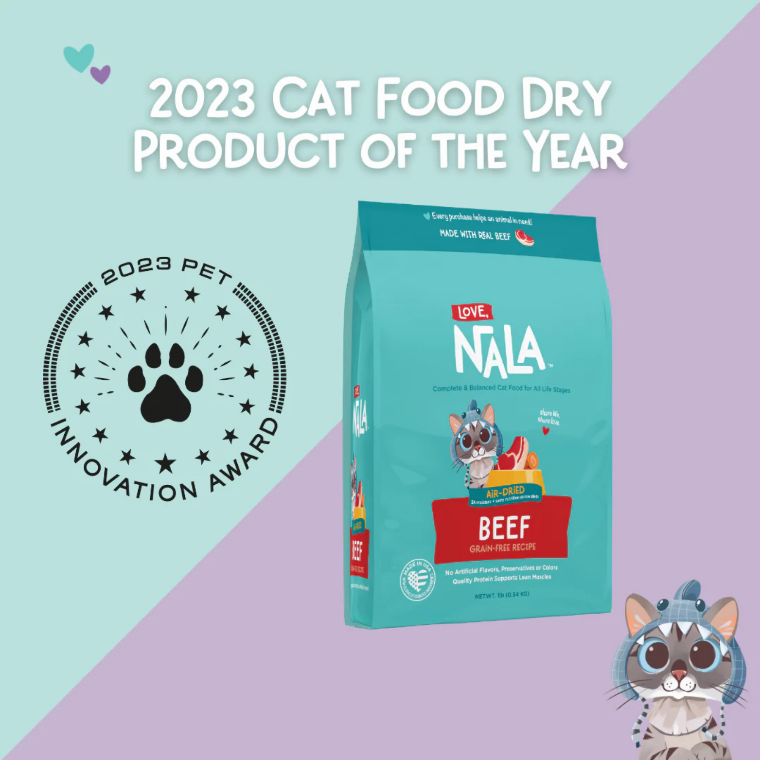 Love, Nala Beef Grain Free Recipe Air-Dried Adult Cat Food 1lb bag
