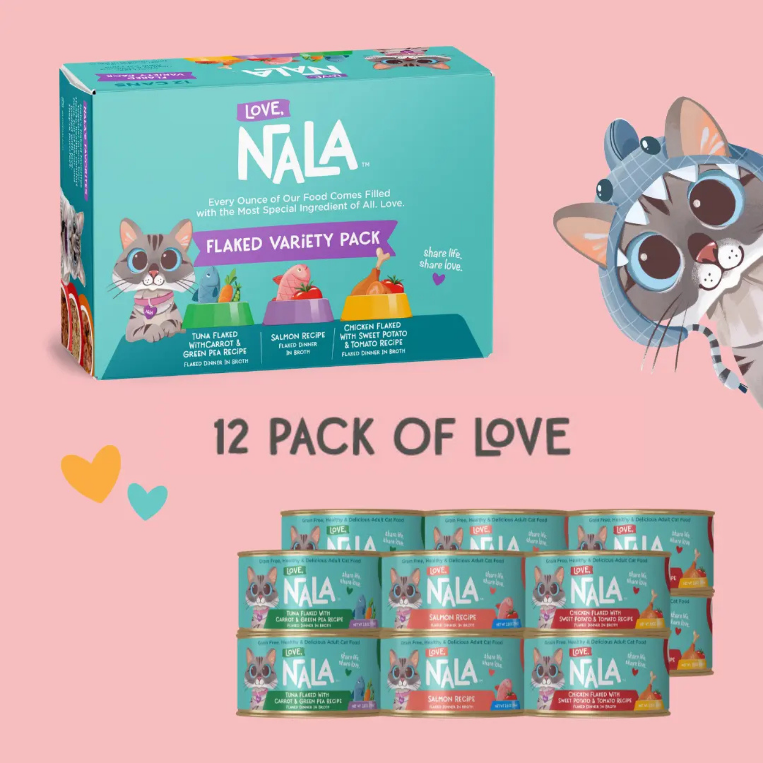 Love, Nala Flaked Variety Pack Grain-Free Adult Wet Cat Food 2.8 oz, Case of 12