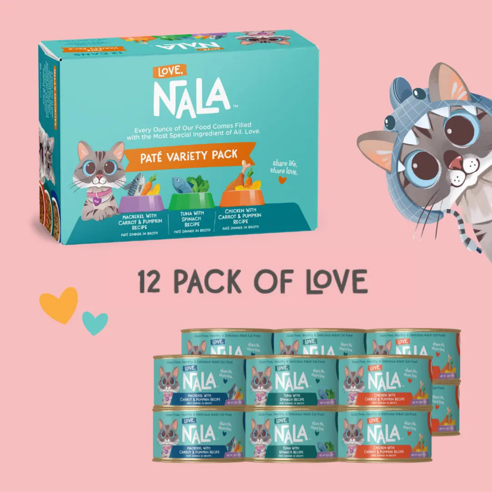 Love, Nala Paté Variety Pack Grain-Free Adult Wet Cat Food 2.8 oz, Case of 12
