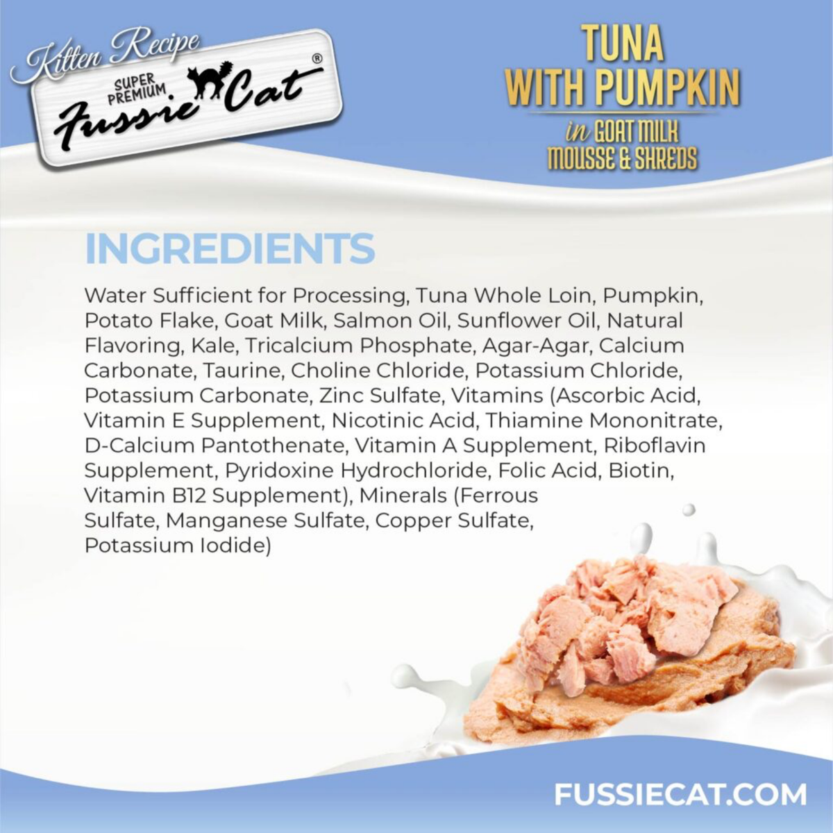 Fussie Cat Kitten Tuna with Pumpkin in Goat Milk Mousse & Shreds Canned Food, 2.47-oz