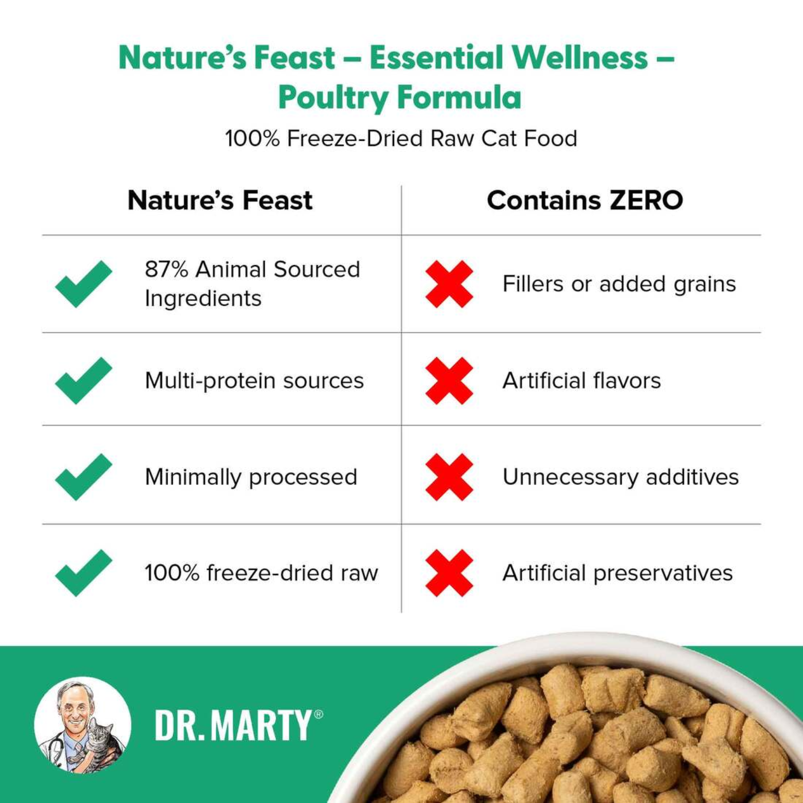 Dr. Marty Freeze Dried Raw Cat Food Poultry Nature's Feast 12 oz