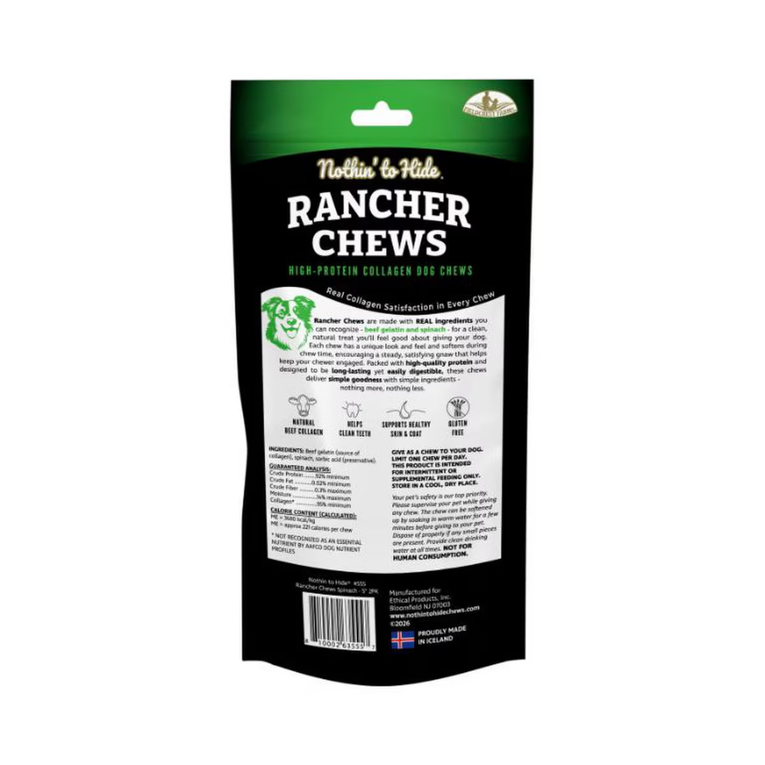Ethical Pet Nothin' To Hide Spinach Flavor Rancher Dog Chews