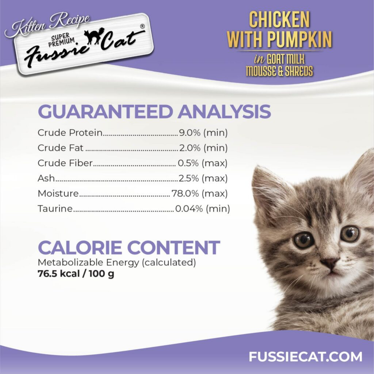 Fussie Cat Kitten Chicken with Pumpkin in Goat Milk Mousse & Shreds Canned Food, 2.47-oz