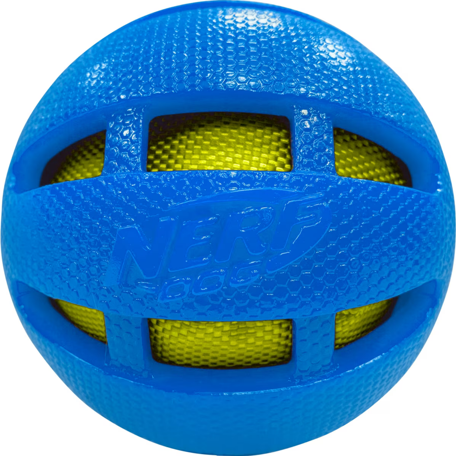 Nerf Dog TPR Checker Squeak & Crunch Ball Dog Toy, Blue/Green, 3.8"