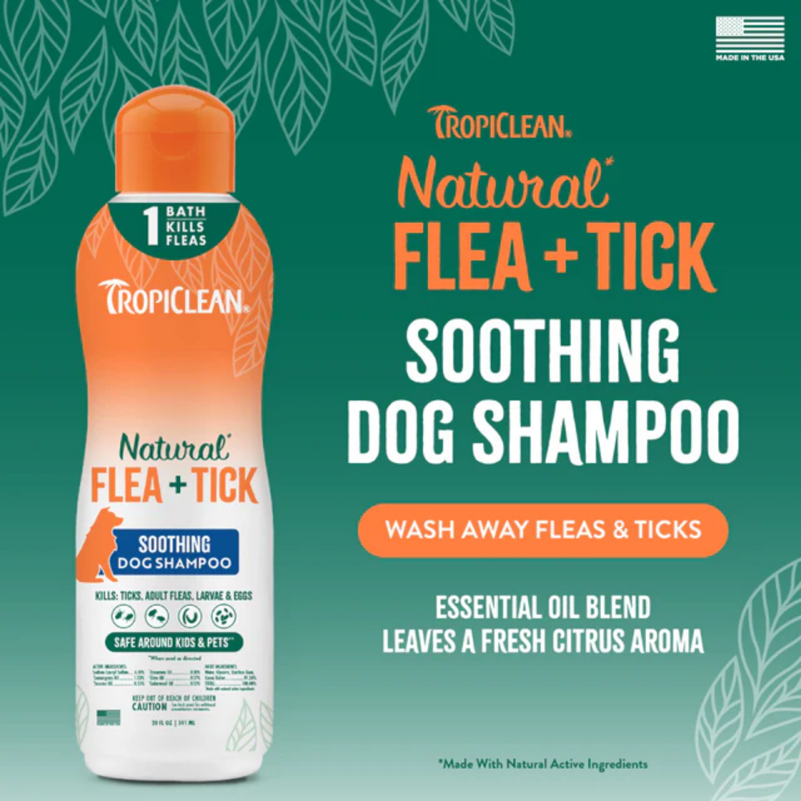 TropiClean Dog Natural Flea & Tick Soothing Shampoo 20oz