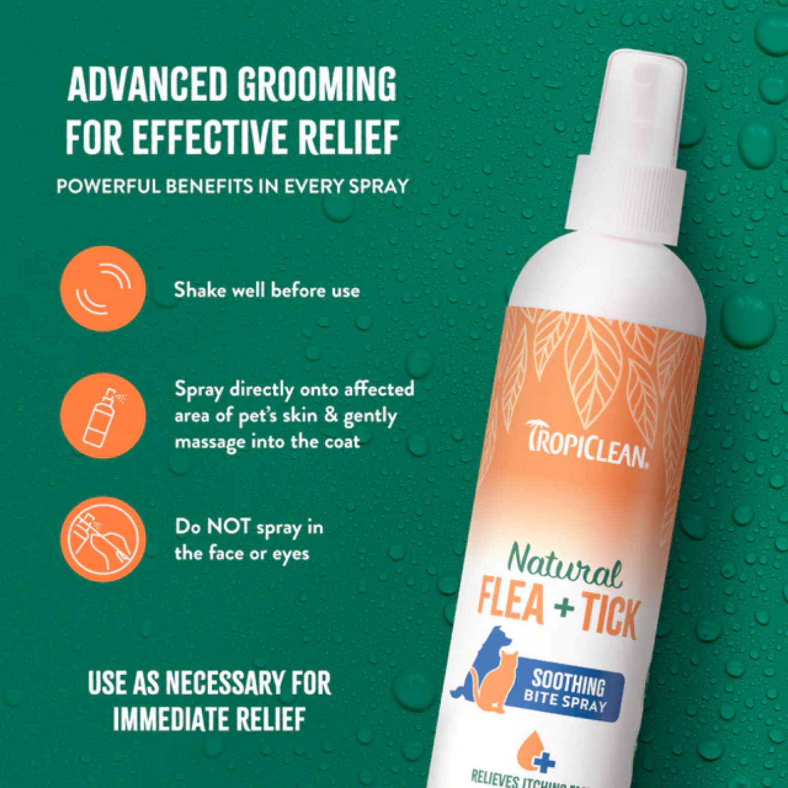 TropiClean Dog & Cat Natural Flea & Tick Bite Relief Spray 8oz