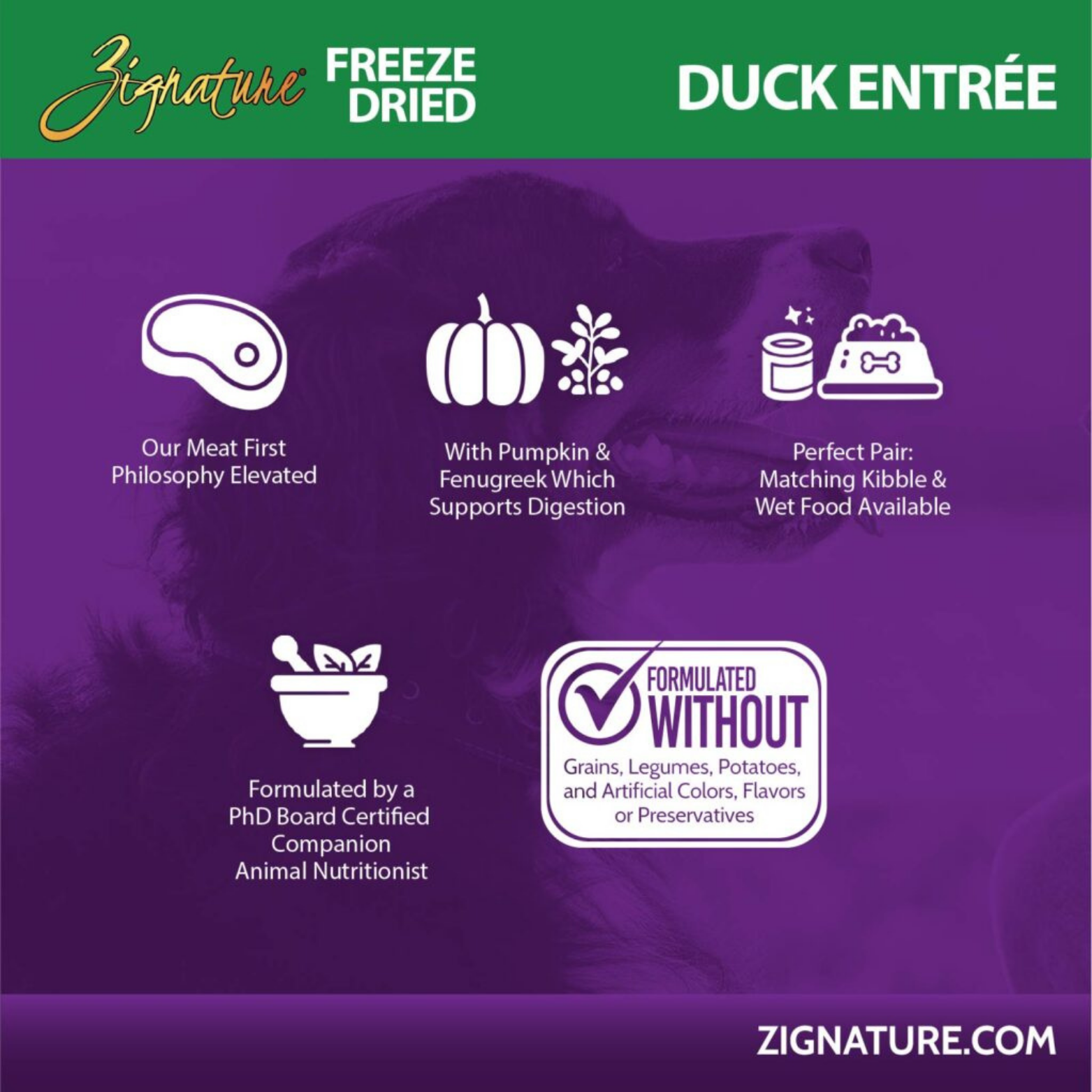 Zignature Duck Entrée Limited Ingredient Formula Freeze-Dried Dog Food