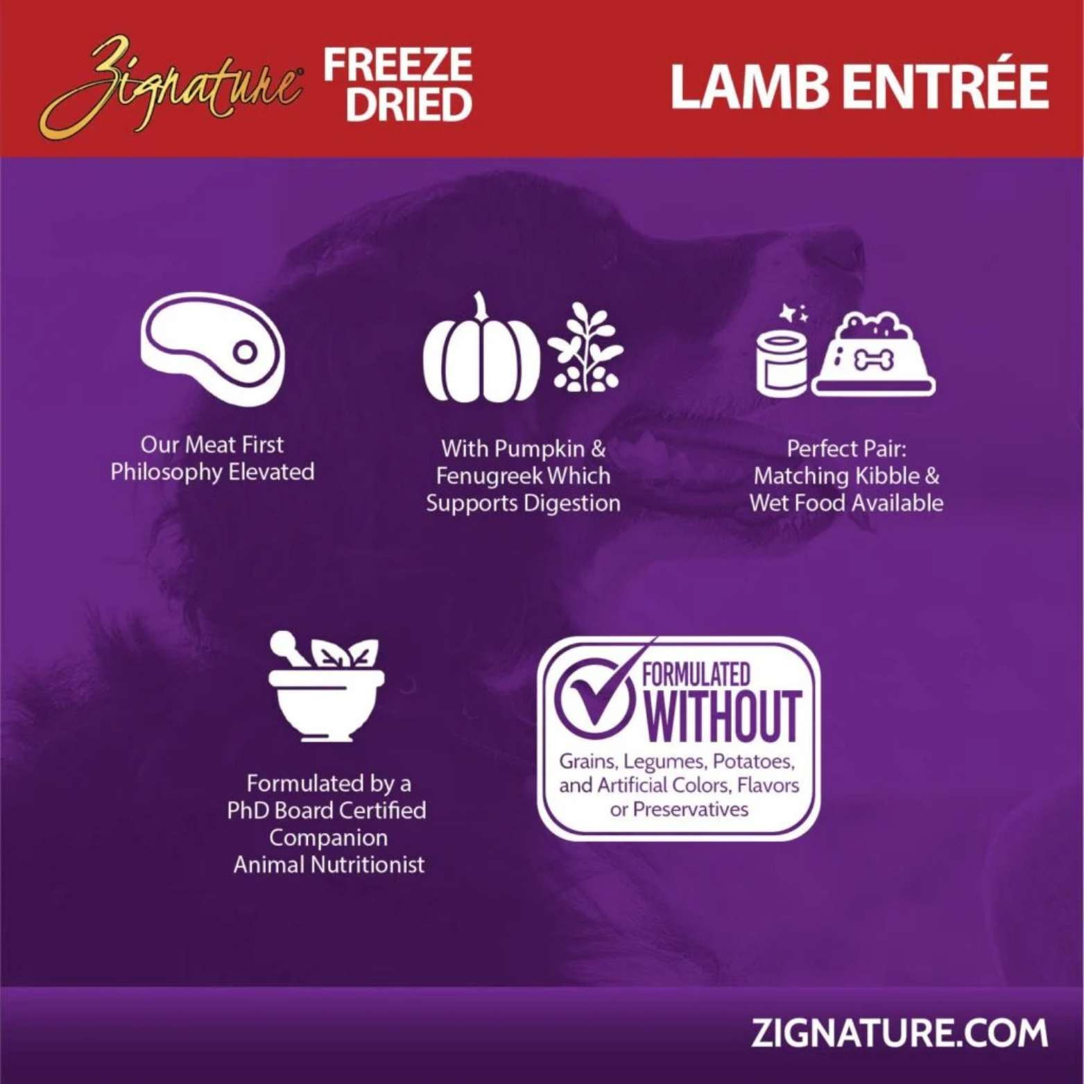 Zignature Lamb Entrée Limited Ingredient Formula Freeze-Dried Dog Food