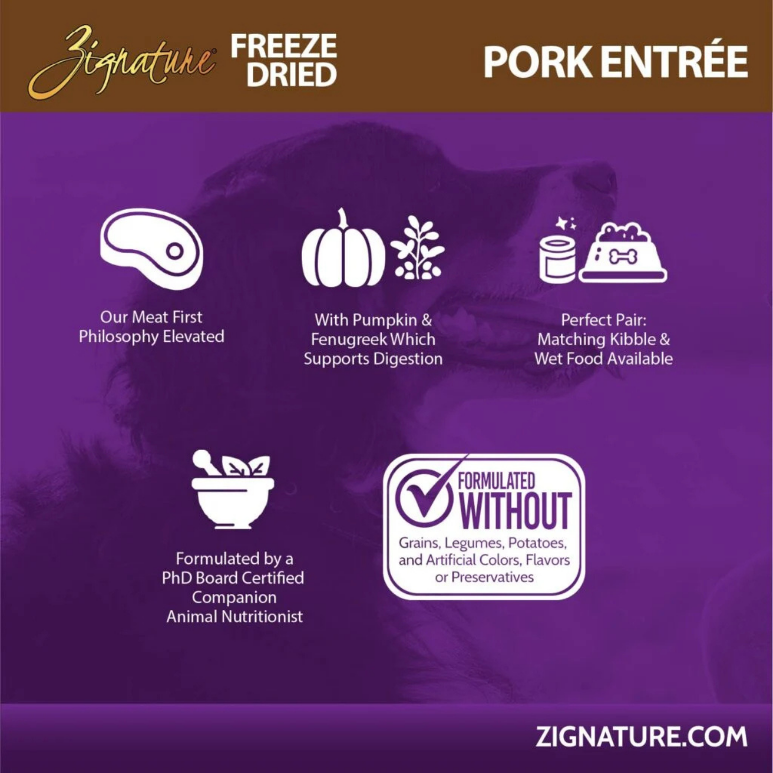 Zignature Pork Entrée Limited Ingredient Formula Freeze-Dried Dog Food