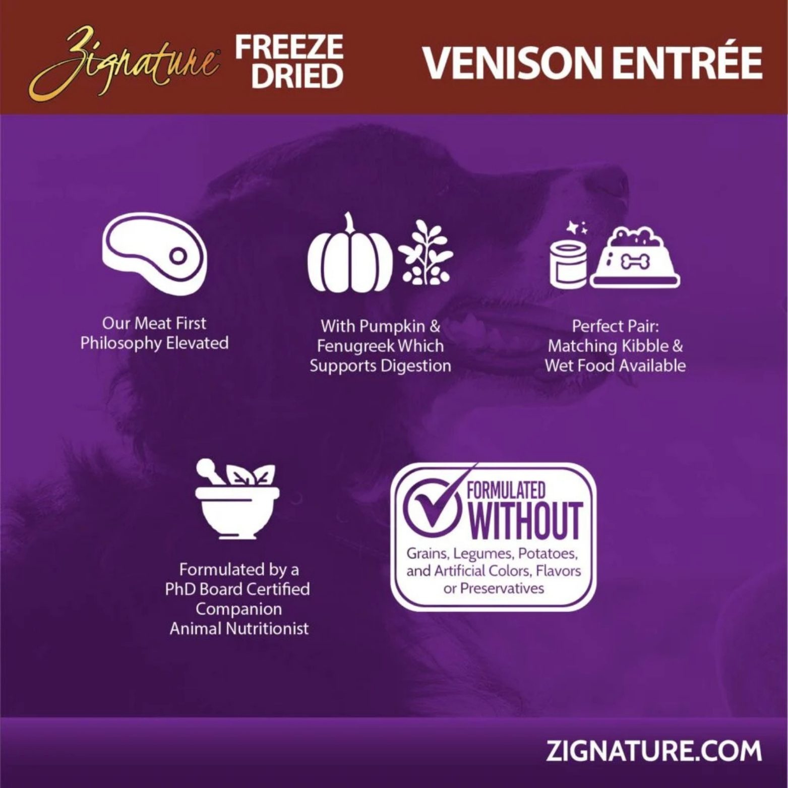 Zignature Venison Entrée Limited Ingredient Formula Freeze-Dried Dog Food