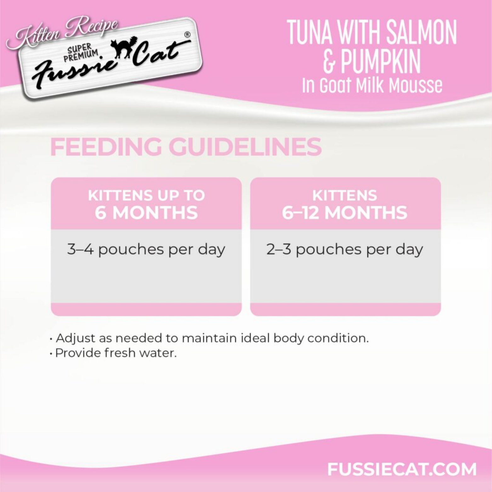 Fussie Cat Kitten Tuna & Salmon with Pumpkin in Goat Milk Mousse, 1.5-oz Pouch