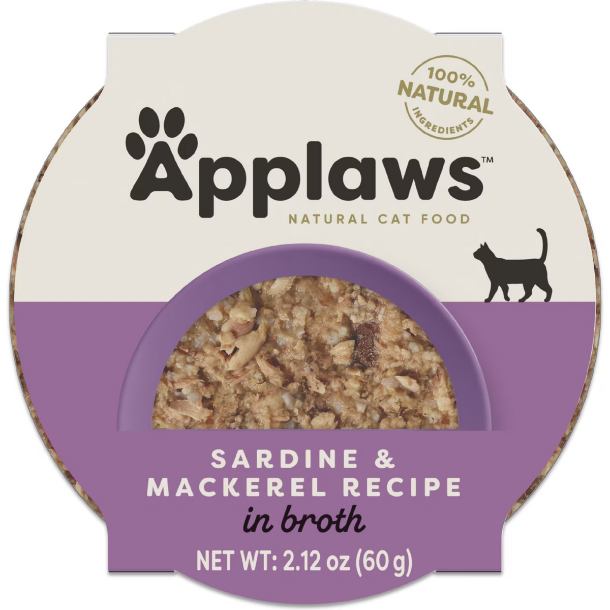 Applaws Cat Grain Free Sardine with Mackerel in Broth Peel Top Dish Canned Cat Food, 2.12-oz