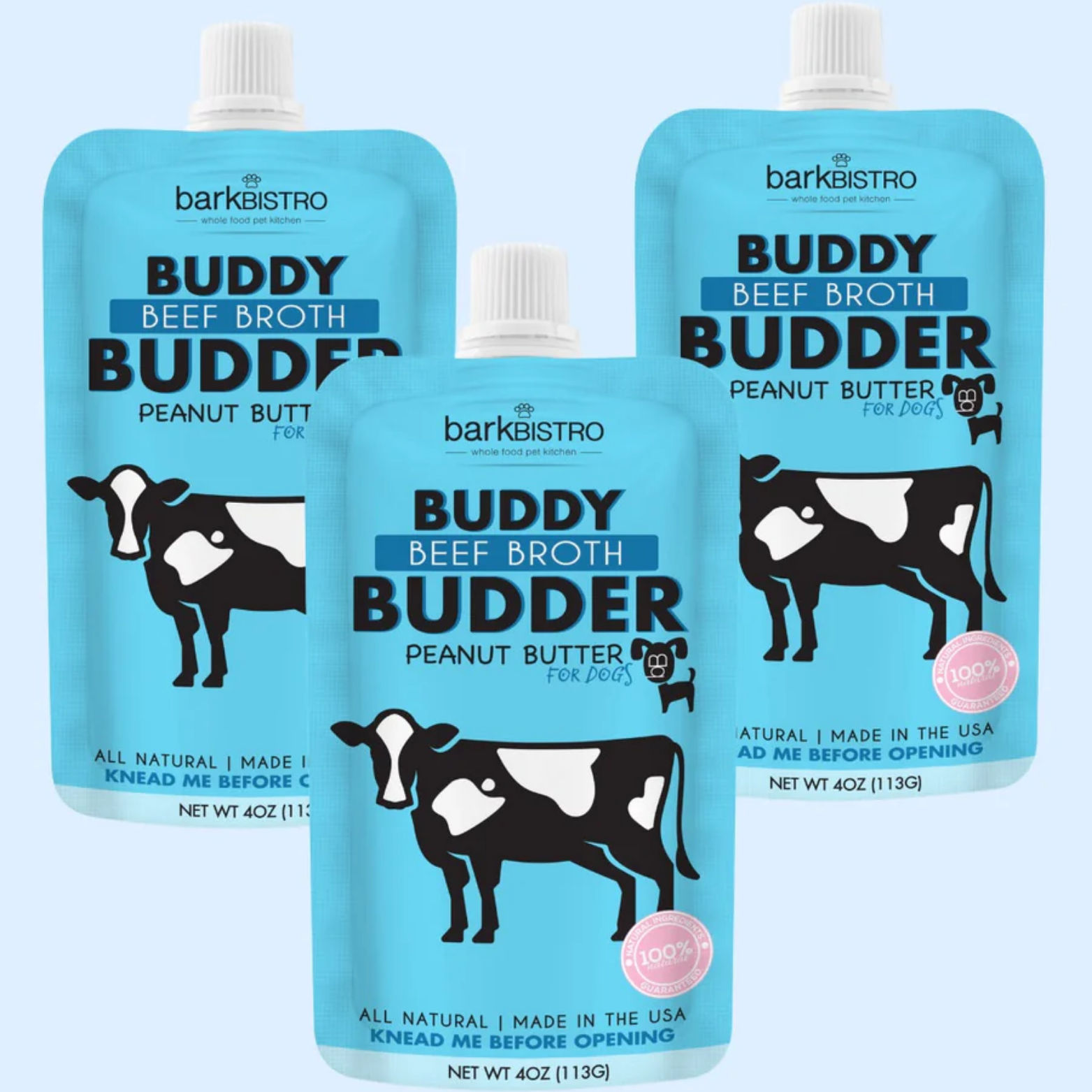 Bark Bistro Beef Broth Budder Dog Peanut Butter Squeeze Packs 4oz Single