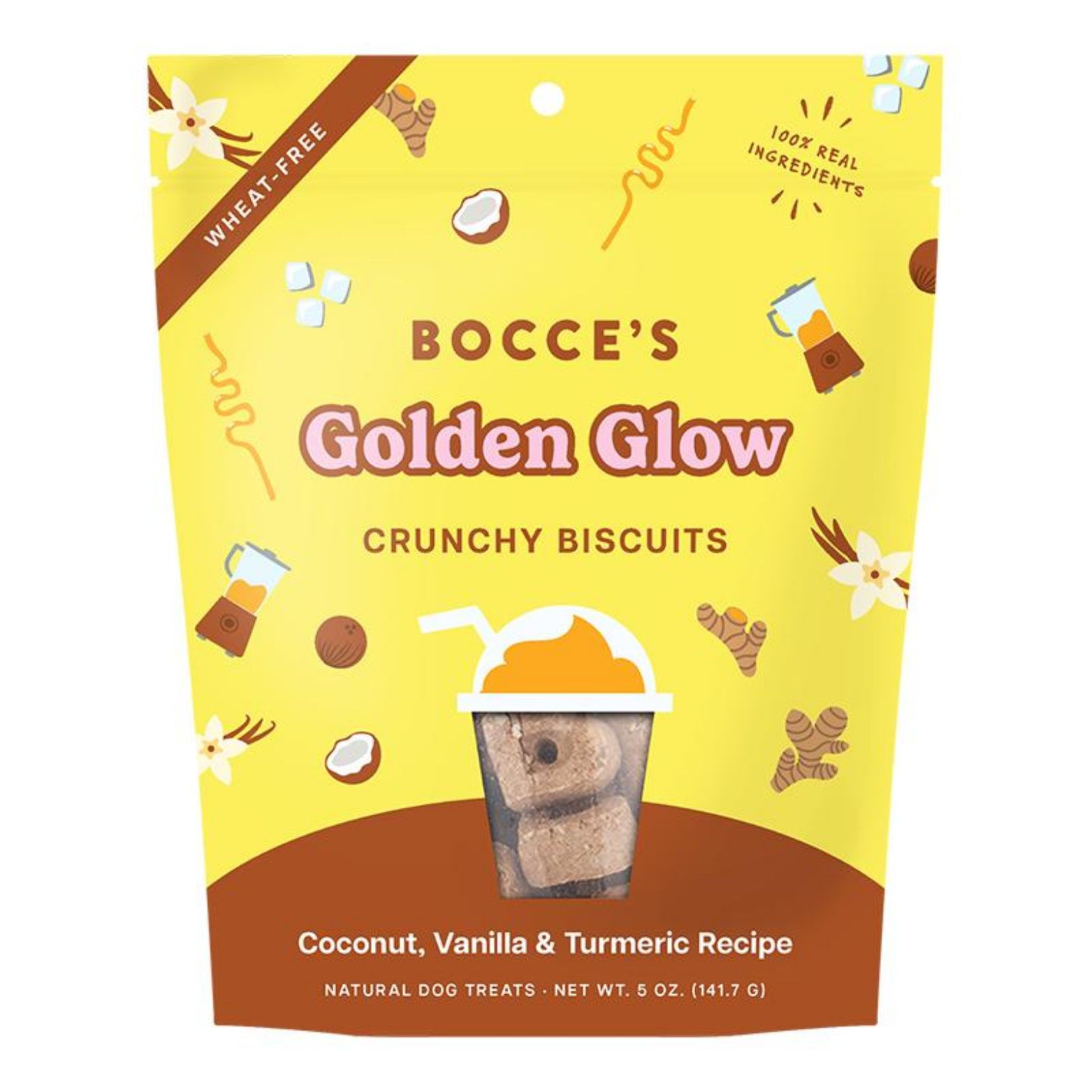 Bocce's Bakery Golden Glow Coconut Vanilla & Tumeric Biscuits Dog Treats 5 oz