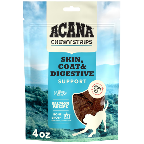 ACANA Chewy Salmon with Skin, Coat, & Digestive Support Strips Dog Treats, 4-oz bag