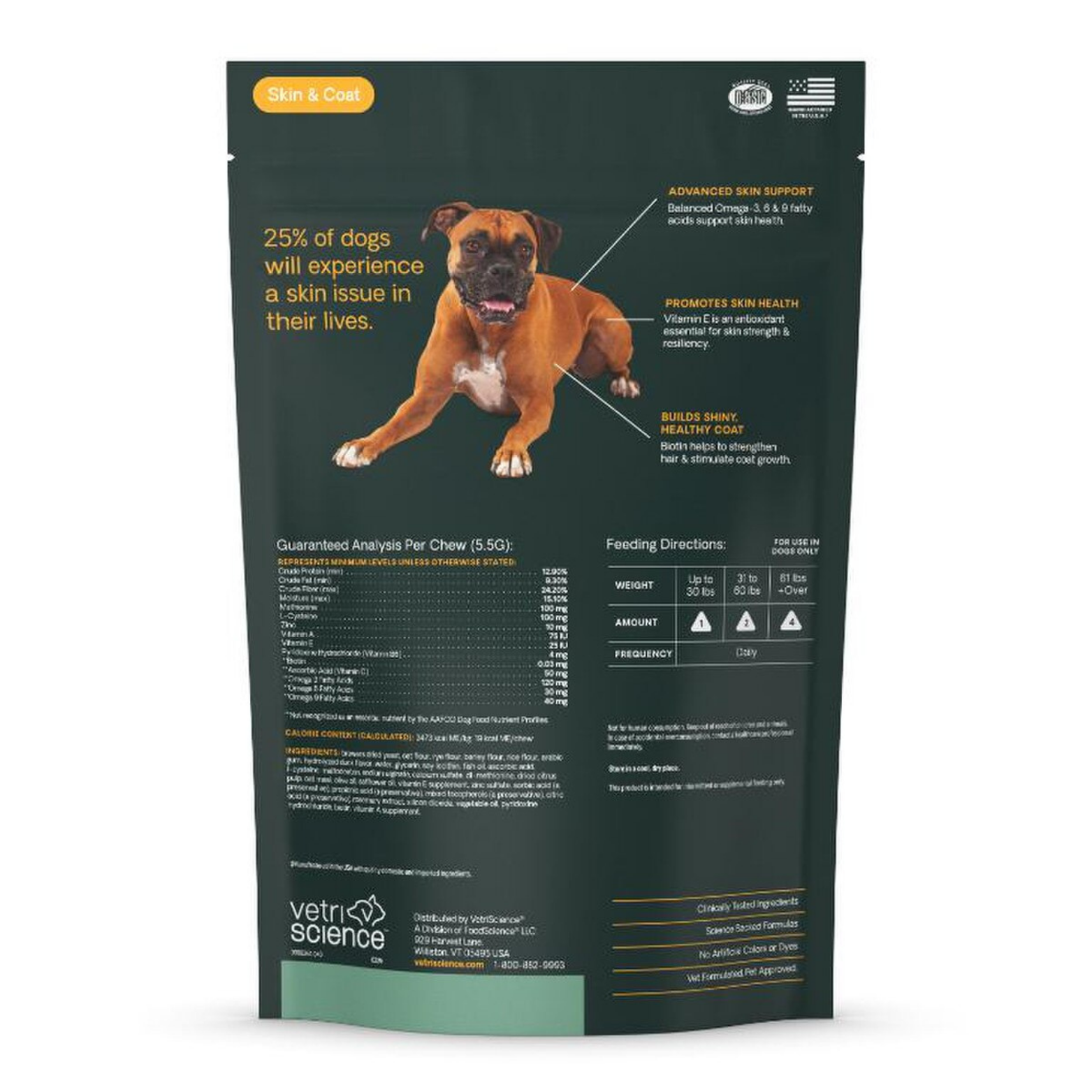 VetriScience Extra Strength Healthy Skin & Coat Chews for Dogs Duck Flavor 40ct