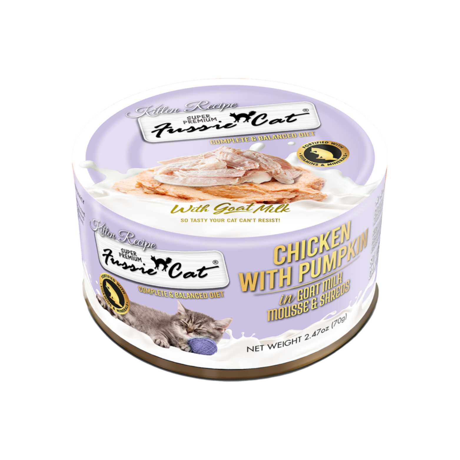 Fussie Cat Kitten Chicken with Pumpkin in Goat Milk Mousse & Shreds Canned Food, 2.47-oz