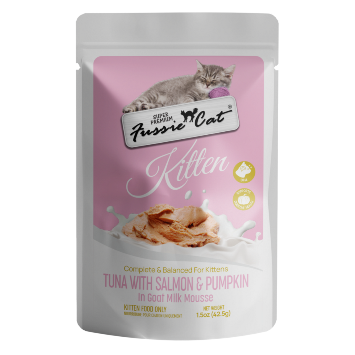 Fussie Cat Kitten Tuna & Salmon with Pumpkin in Goat Milk Mousse, 1.5-oz Pouch