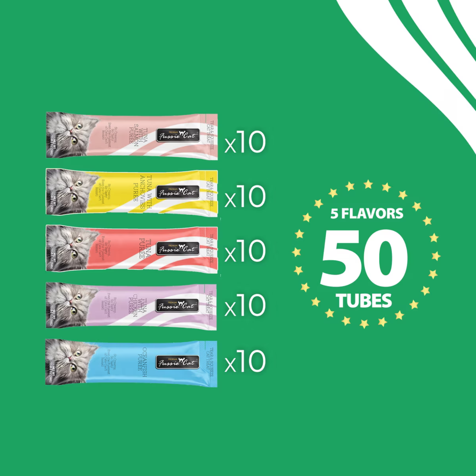 Fussie Cat Puree Cat Treats Tuna Variety Pack, 50 count