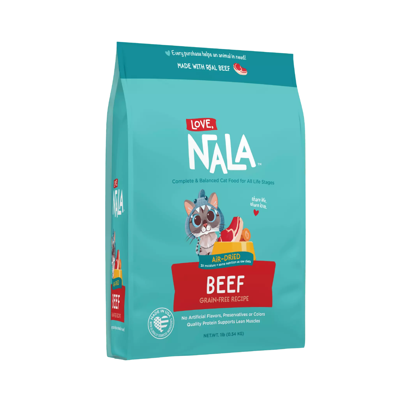 Love, Nala Beef Grain Free Recipe Air-Dried Adult Cat Food 1lb bag