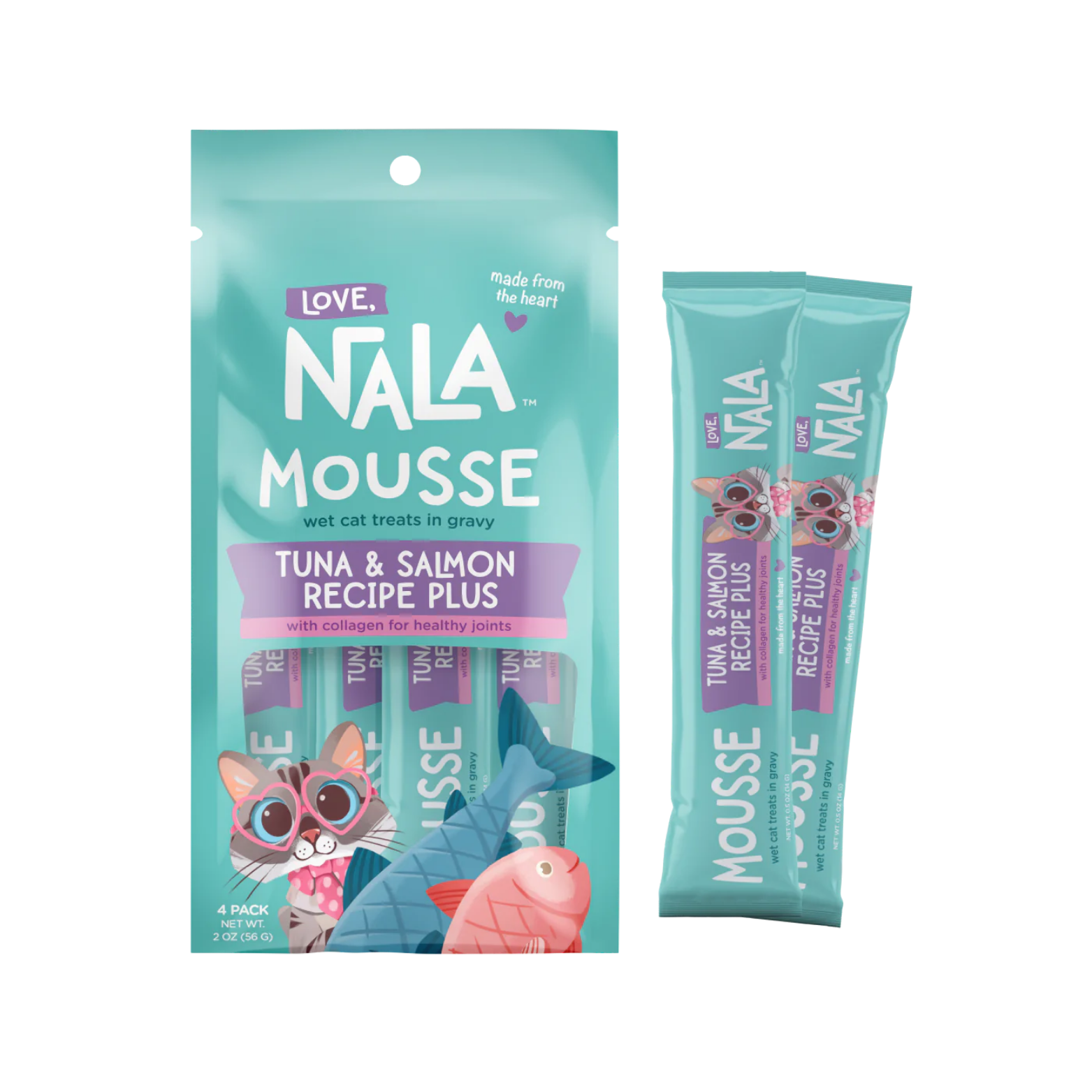 Love, Nala Mousse Tuna & Salmon Plus Recipe Grain-Free Lickable Cat Treats, case of 4